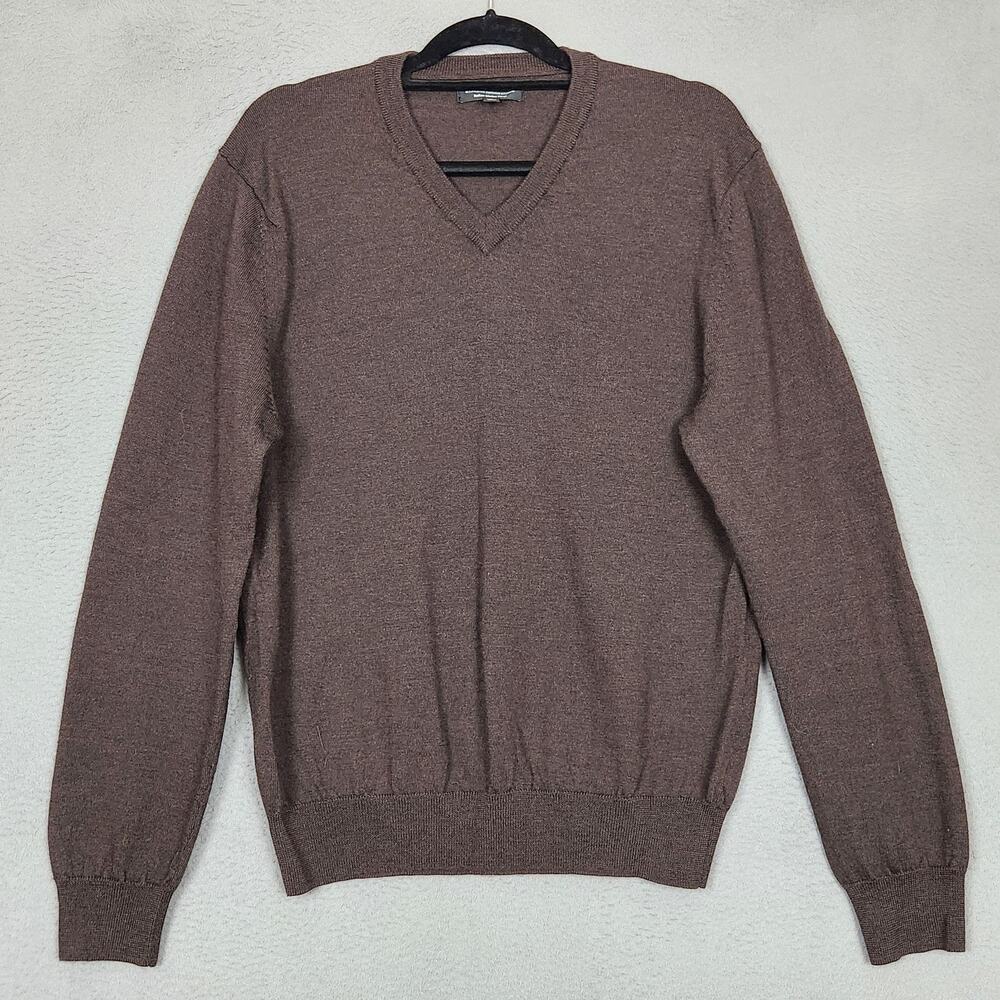 Express Design Studio Sweater Mens Large Brown Italian Merino Wool V Neck Knit